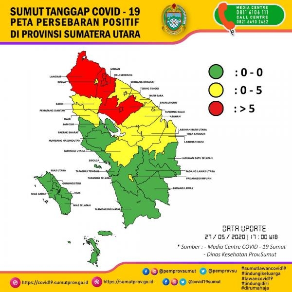 Peta Persebaran Positif di Provinsi Sumatera Utara 27 Mei 2020